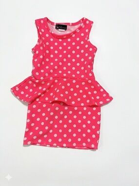 2 Princess Pink White Polka Dot Peplum Dress Girls Size 5